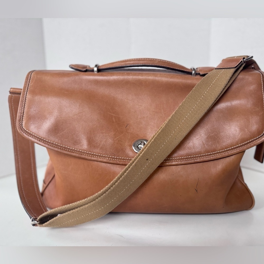 Vintage 90s Y2K COACH F70101 Tan Leather Briefcase Messenger Bag
